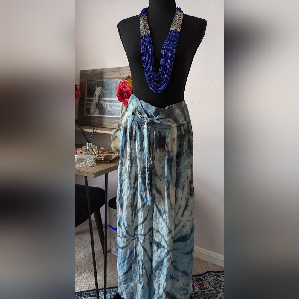 Blue, tie-dye swimsuit cover-up pants